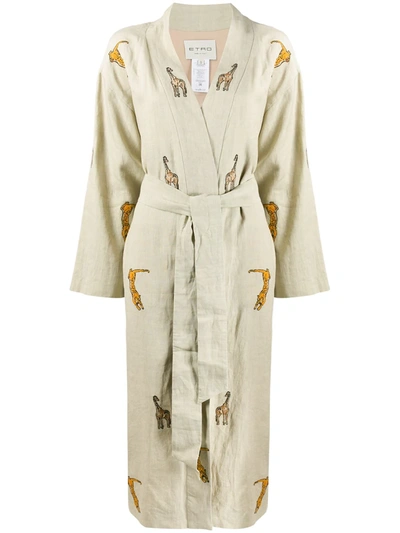 Etro Sequin-embellished Embroidered Linen Kimono In Beige