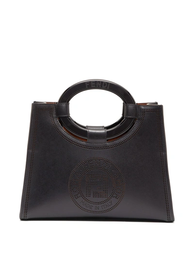 Fendi Runaway Small Perforated-leather Tote Bag In Black