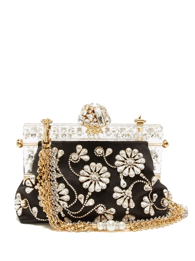 Dolce & Gabbana Venda Crystal-embellished Satin Clutch Bag In Black