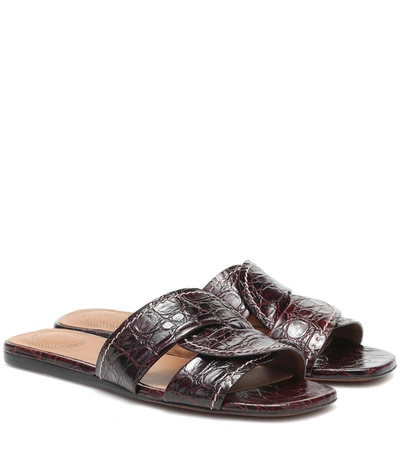 Chloé Candice Square-toe Crocodile-effect Leather Slides In Red