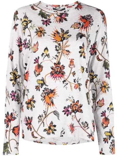 Derek Lam Long-sleeve Indian Floral Print T-shirt In Grey