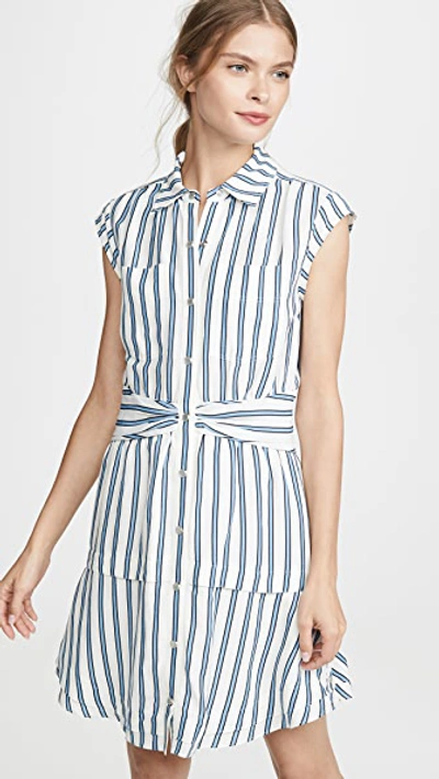Derek Lam 10 Crosby Sleeveless Shirtdress With Twist Waist Detail In White/blue