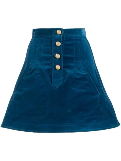 Derek Lam 10 Crosby Stretch Velveteen A-line Mini Skirt With Snaps In Blue