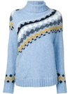 Derek Lam 10 Crosby Diagonal Fair Isle Turtleneck Sweater In Blue-lt