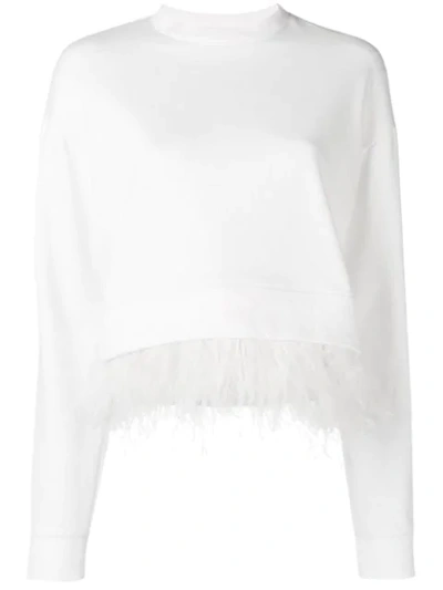 Derek Lam 10 Crosby Feather Trim Sweatshirt In White