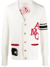 Alexander Mcqueen Intarsia-knit V-neck Cardigan In Black/ivory/red