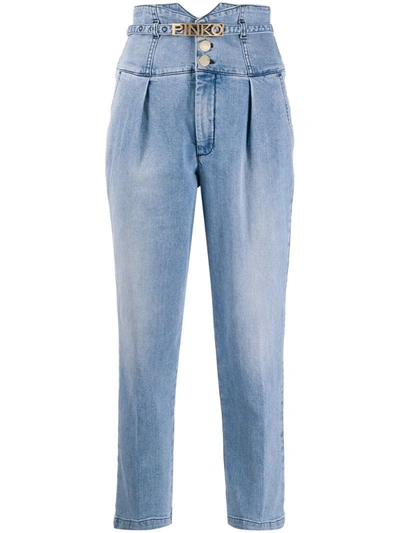 Pinko High-rise Cropped Jeans In Blue