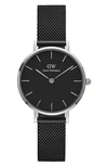 Daniel Wellington Petite Ashfield Black Dial & Mesh Bracelet Watch, 36mm In Silver/black