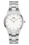 Daniel Wellington White Dial Rose Gold-tone Or Silver-tone Link Bracelet Watch, 28mm-32mm In Eggshell White/ Silver