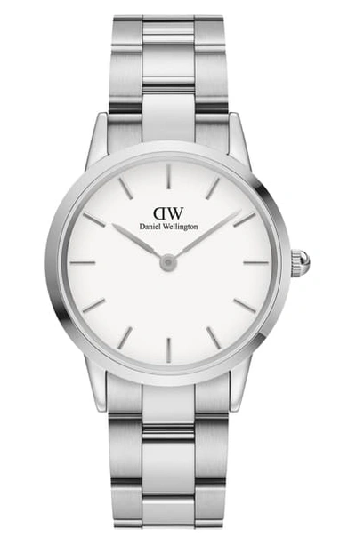 Daniel Wellington White Dial Rose Gold-tone Or Silver-tone Link Bracelet Watch, 28mm-32mm In Eggshell White/ Silver