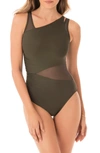 Miraclesuit Azura Mesh High-neck One-piece Swimsuit In Olivetta