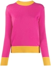 Tory Burch Cashmere Color-block Sweater In Bright Pink/lemon Drop