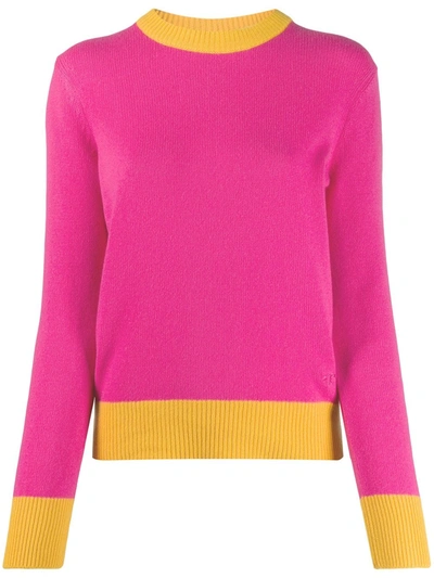 Tory Burch Cashmere Color-block Sweater In Bright Pink/lemon Drop