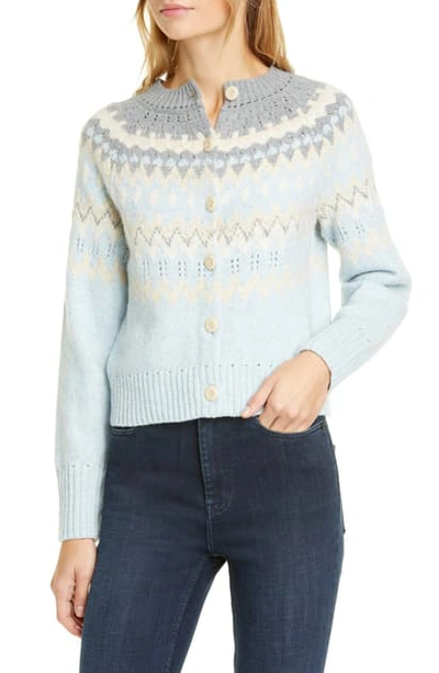 Rebecca Taylor Fair Isle Cardigan In Ice Blue Combo