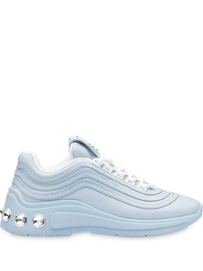 Miu Miu Women's Silver Miu Jewelled Chunky Leather Sneakers In Blue