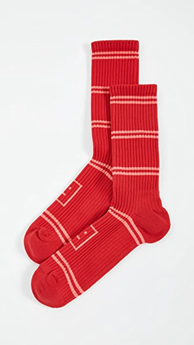 Acne Studios Face Socks Rib In Red Multi
