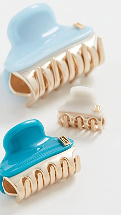 Alexandre De Paris Set Of 3 Hair Clips In Cream/turquoise/sky