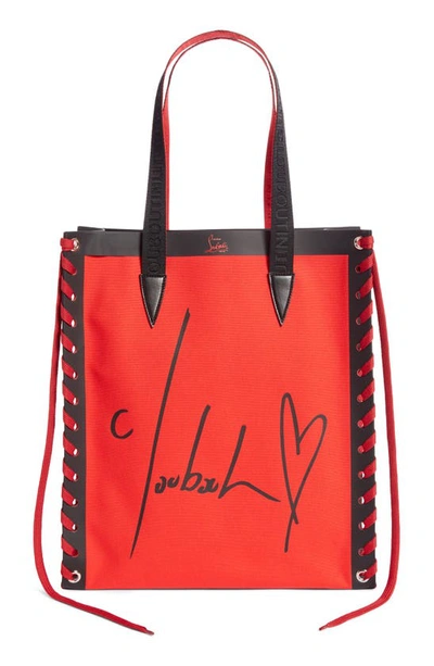 Christian Louboutin Small Cabalace Canvas & Leather Tote In Loubi/ Black