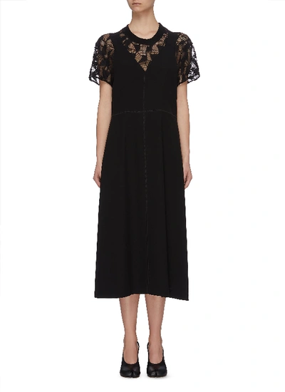 Maison Margiela Lace Contrast Satin Back Crepe Midi Dress In Black