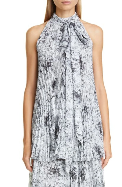 Adam Lippes Pleated Floral Print Chiffon Halter Top In Babys Breath