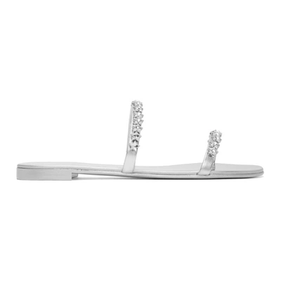 Giuseppe Zanotti Nuvroll Flat Swarovski Crystal-embellished Metallic Leather Sandals In Silver