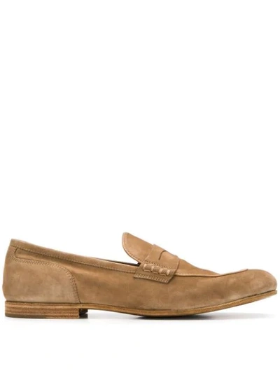 Officine Creative Bilt Suede Penny Loafers In Oliver Almond