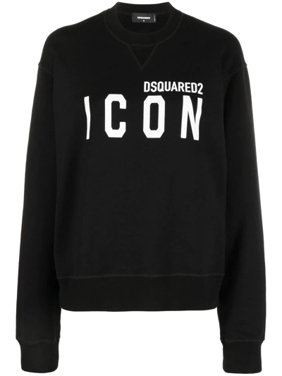 Dsquared2 Icon Cotton Jersey Crewneck Sweatshirt In Nero