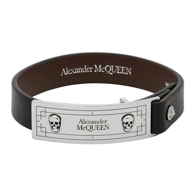 Alexander Mcqueen Identity Leather Bracelet In Black