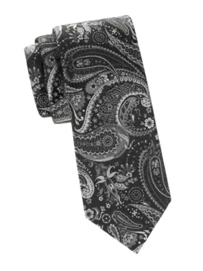 Brioni Men's Paisley Jacquard Silk Tie In Black Grey