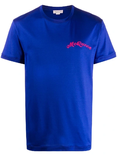 Alexander Mcqueen Signature Embroidered T-shirt In Blue