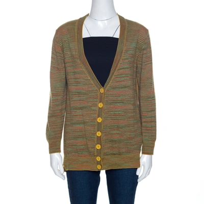 Pre-owned M Missoni Yellow Knit Silk Paneled Button Front Cardigan M