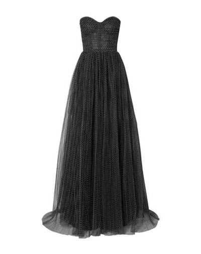 Monique Lhuillier Strapless Ruched Swiss-dot Tulle Gown In Black