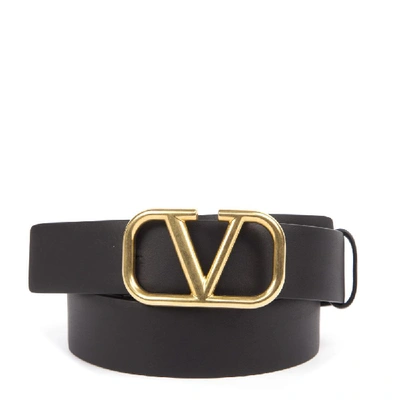 Valentino Garavani V Logo Belt In Black Leather In Nero Nero