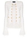 Balmain Cropped Tweed Jacket W/fringe Details In White