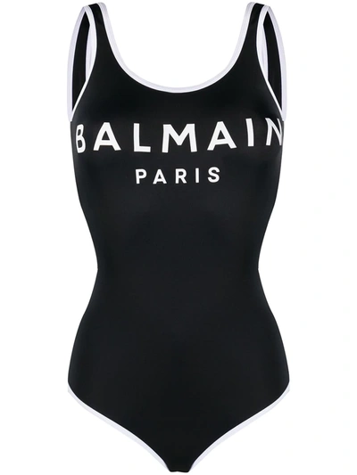 Balmain One-piece Logo Swimsuit In Black