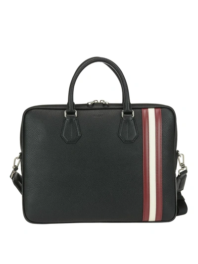 Bally Staz Black Grained Leather Briefcase