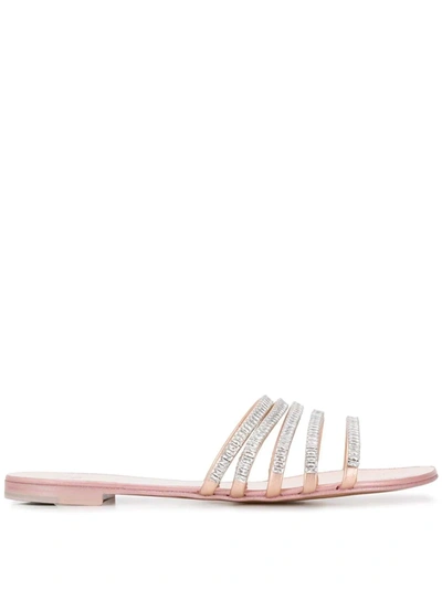 Giuseppe Zanotti Michela Jewel Strap Flat Copper Sandals In Rose Gold