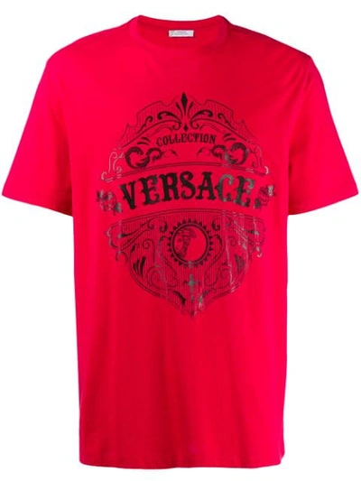 Versace Logo Print Red Cotton T-shirt