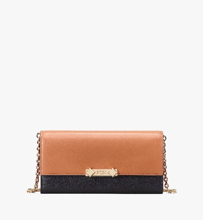 Mcm Colorblock Leather Wallet On A Chain In Black