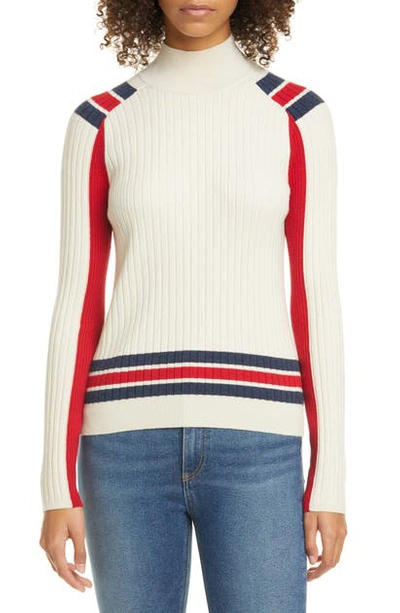 Rag & Bone Julee Stripe Ribbed Mock Neck Wool Blend Sweater In Light Dove