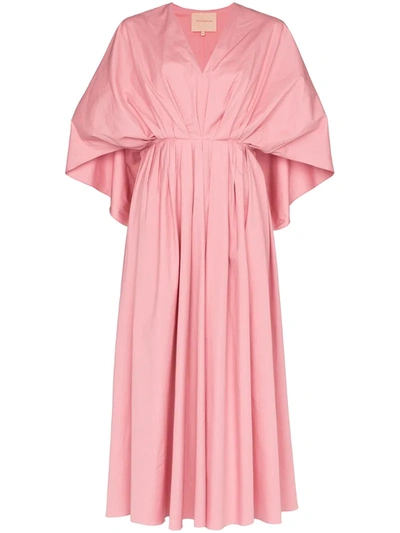 Roksanda Amina Cape-sleeve Cotton-poplin Midi Dress In Pink