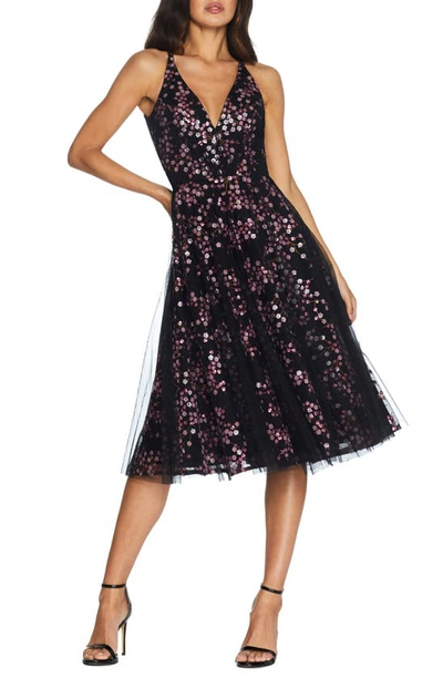 Dress The Population Courtney Sequin Floral Cocktail Dress In Fuchsia Multi