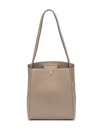 Valextra Brera Textured-leather Shoulder Bag In Light Gray