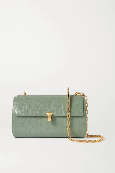 The Volon Po Trunk Croc-effect Leather Shoulder Bag In Green