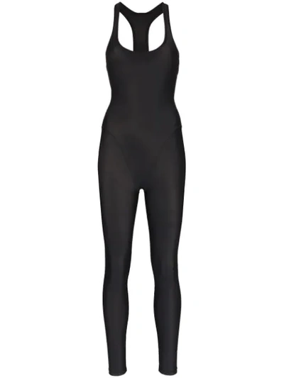 Adam Selman Sport Cutout Printed Stretch-velvet Jumpsuit In Black