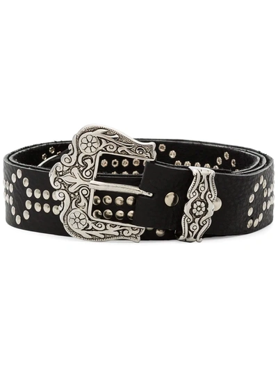 Black & Brown Lara Studded Textured-leather Belt In Black