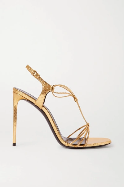 Saint Laurent Robin Metallic Watersnake Sandals In Gold