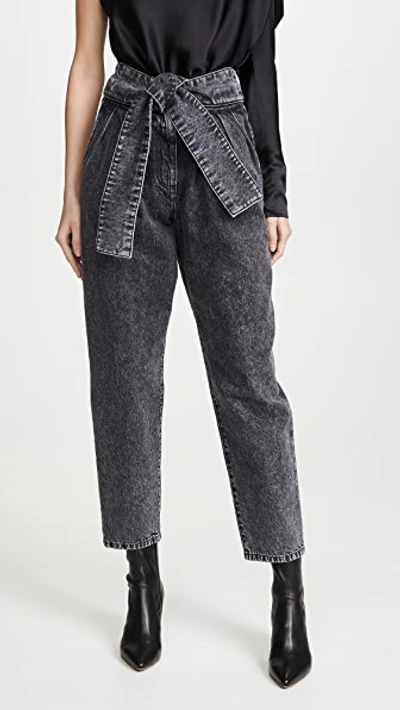 Iro Repu Cropped Belted Acid-wash High-rise Tapered Jeans In Dark Grey