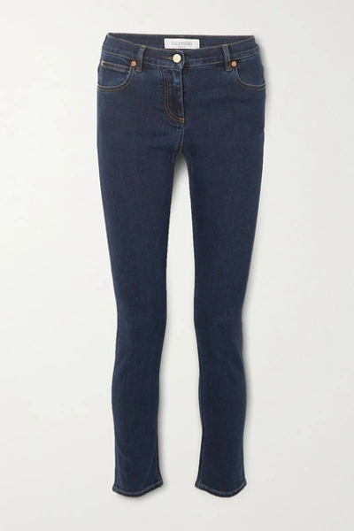 Valentino Cropped Mid-rise Slim-leg Jeans In Indigo