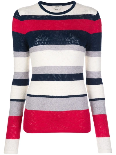 Jason Wu Striped Pointelle-knit Wool Jumper In Navy